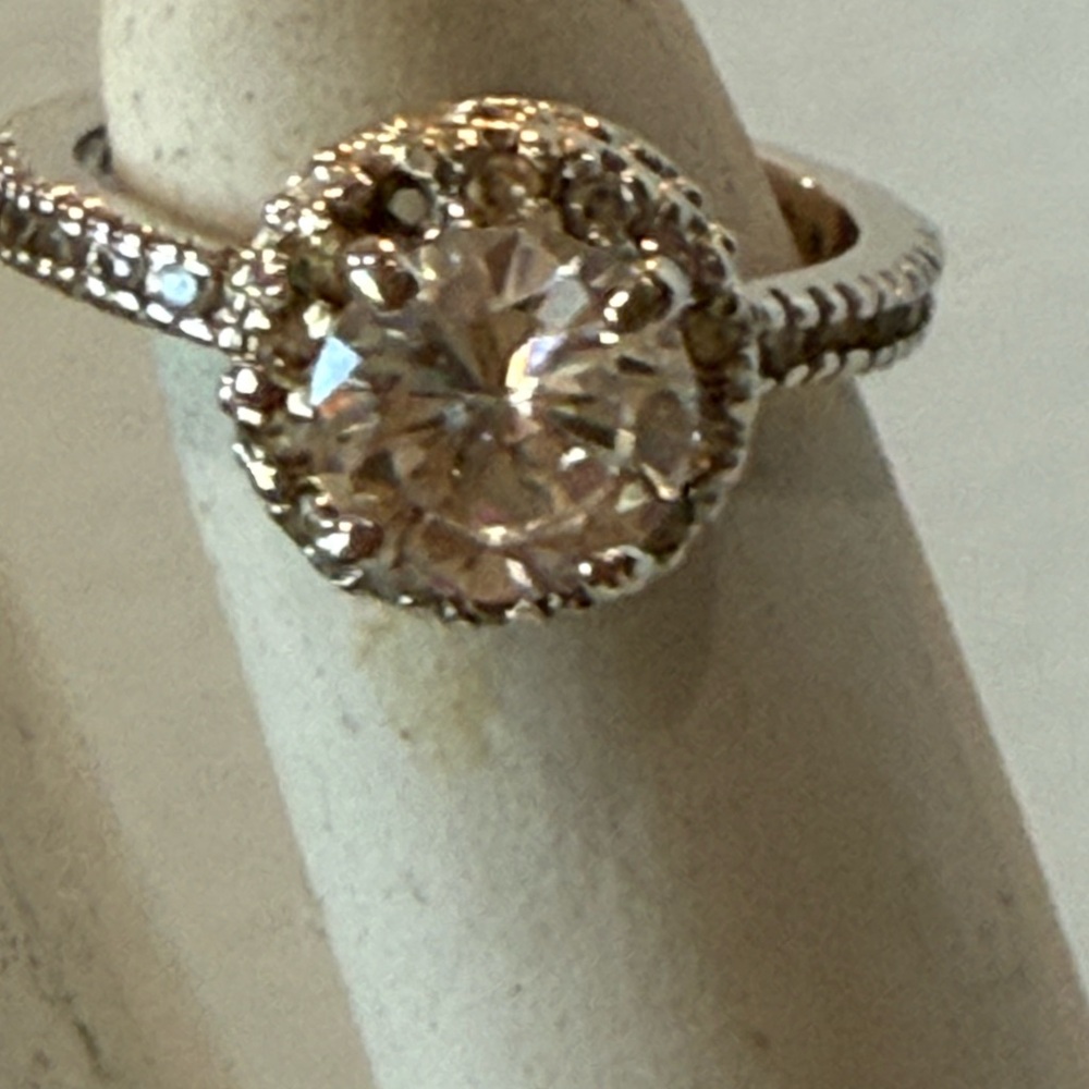 Halo Engagement-Style Ring | Round Brilliant CZ | Sterling Silver Look Size 7.75